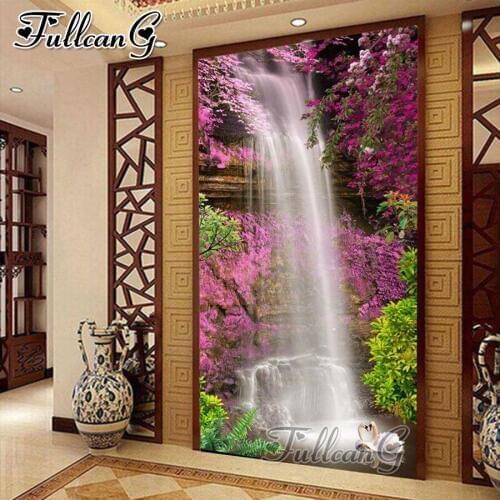 FULLCANG Spring landscape waterfall swan large 5d diamond painting diy full square round drill mosaic embroidery sale FC2455