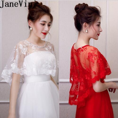 JaneVini Trendy Beaded Bride Wraps White Red Lace Sheer Bridal Boleros Women Wedding Cape Stoles Spring Summer Amice Tippet Robe