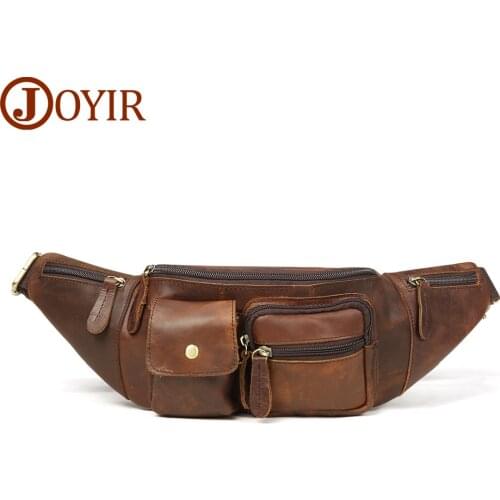 JOYIR Genuine Leather Waist Bag for Men Vintage Chest Pack Man Money Phone Belt Pouch Fanny Packs Sling Shoulder Bag Male