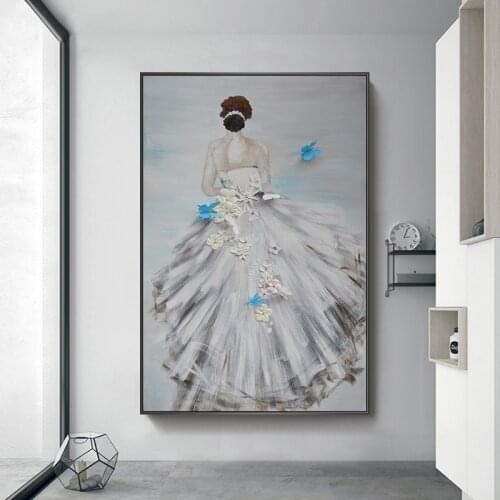 White Nordic Art Girls Dress Back View Canvas Painting Wall Art Posters Prints Wall Pictures for Living Room Home Wall Cuadros