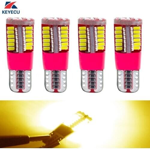 KEYECU 4 Pieces 6000k T10 W5W Wedge 3014 57SMD Bright Yellow LED Bulbs For Car Interior OutDoor Parking Side Marker Lights