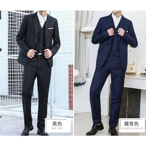 2020 Classic Black Suit Men 3 pieces Slim fit Male Business Work Wear Blazer Groom Wedding Suits Tuxedo Jacket Vest Pants Set