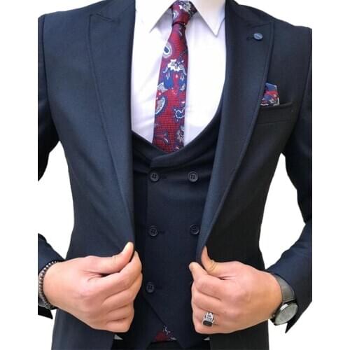 Handsome Groomsmen Wool blend Groom Tuxedos Mens Wedding Dress Man Jacket Blazer Prom Dinner (Jacket+Pants+Tie+Vest) A132
