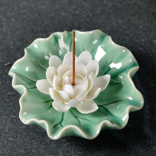 Ceramic Lotus Incense Stick Holder Leaf Stick Incense Burner Fragrant Ware Stick Incense Burner Sage Handmade Crafts