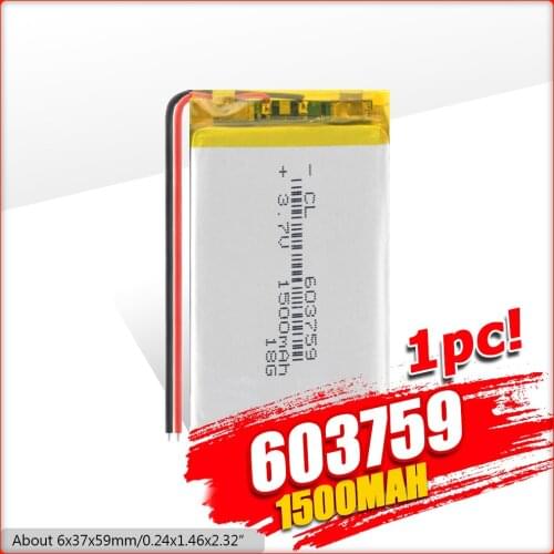 1/2/4x 3.7V 603759 1500mAh Lithium Battery Rechargeable 59x37x6m Li-ion Lipolymer Bateria For GPS Mobile Phone Tablet Power Bank