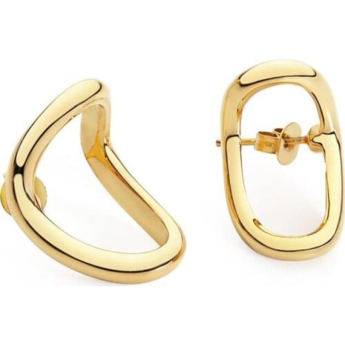 SRCOI Trendy Geometric Alloy Stud Earring Simple Metal Texture Hollow Small Earring Women Women Jewelry Accessories 202103