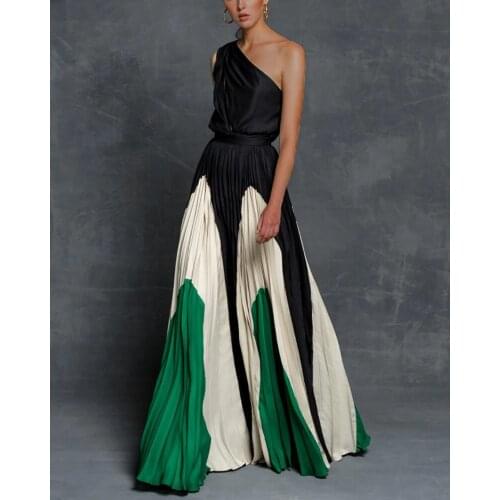 Summer Women Long Dress Beach Casual One Shoulder Patchwork Sundress 2021 Summer Elegant Fashion for Women A-Line Dresses