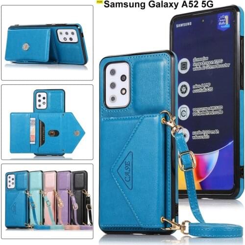 Strap Cord Chain Phone Case For Samsung Galaxy A52 5G Case Leather Wallet Case For Samsung A12 A32 A72 A02 A02S Shockproof Cover