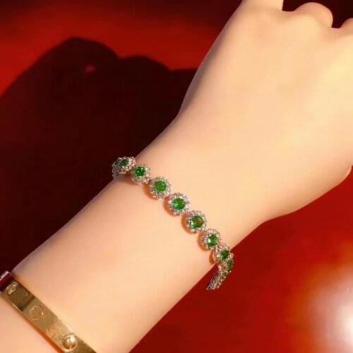 Luxurious classic Wealth round natural green Emerald Bracelet natural gemstone Bracelet S925 silver girl gift party jewelery