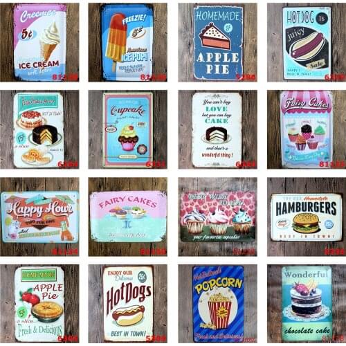 Best Wish To You Your Favourite Cupcakes Vintage Metal Plate Ice Cream Homemade Apple Pie Fairy Cakes Kids Gift Child Room Decor