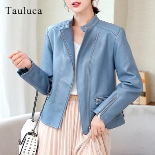 Spring Autumn Winter 2021 Womens PU Faux Leather Jacket Coats Luxury High Quality Jackets Pink Black Blue Oversized Plus Size