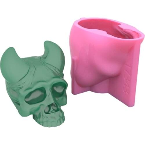 J60E Devil Horns Skull Silicone Mold Keychain Resin Epoxy Craft Polymer Clay Craft DIY Ornament Jewelry Candles Making Tool