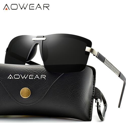 AOWEAR Men Fashion Rimless Polarized Sunglasses Mens Square Retro Sun Glasses Male Luxury Quality Driving Glasses Oculos De Sol