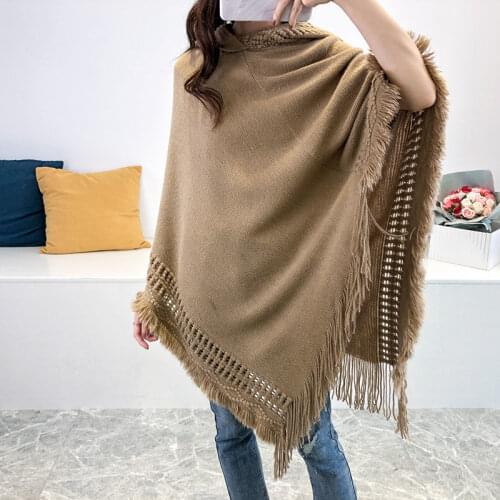 Spring and autumn fashion new ladies knitted loose solid color hooded cape-type pullover sweater coat all-match female