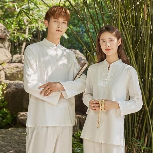 Women men Kungfu Tai Chi Meditation Uniforms Chinese Traditional Linen Loose Sweatshirt+pant Jogger Casual Workout Wushu Set