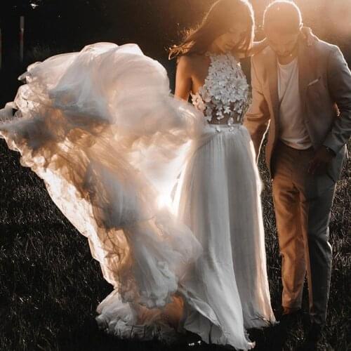 Eightree Sexy Wedding Dresses Vintage Wedding Gowns Flowers Boho Bride Dress Vestido de Noiva 2021 Custom Made O Neck