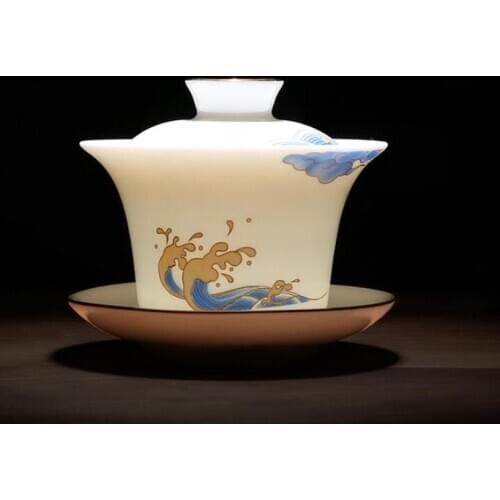 High White Porcelain Cover Bowl Jade Porcelain Cover Bowl Household Set Tea Maker Single Tea Cup Gaiwan Sopera De Ceramica