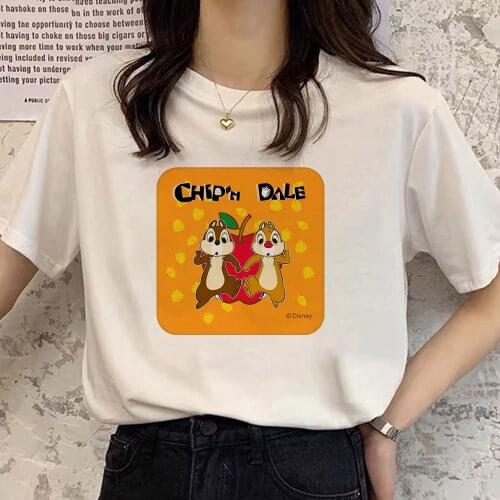 Disney T-Shirt Sweet Chip 'n Dale Cartoon Chipmunk Letter Print Couples Unisex Women T-Shirt White Short Sleeve O-Neck Tops