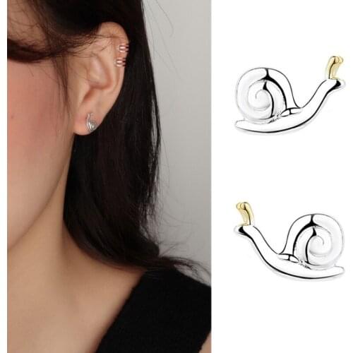 Tiny Animal Snail Stud Earrings Women Simple Sweet Cute Earring Creative Earring Silver Plated Charm Jewelry