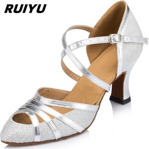 Womens Latin Dance Tango Salsa Dance Banquet Ballroom Professional Sports Shoes Black Silver Champagne