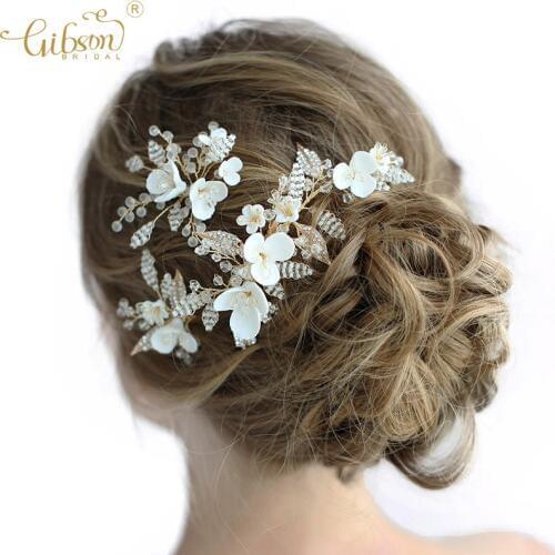 Handmade Bride Jewelry Ceramic Flower Hair Comb Pins Set Headpiece Wedding Hair Accessories Bridal Jewelry For Women