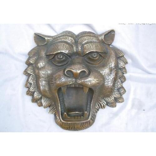 10" China brass copper finely carved luck tiger Sculpture statue
