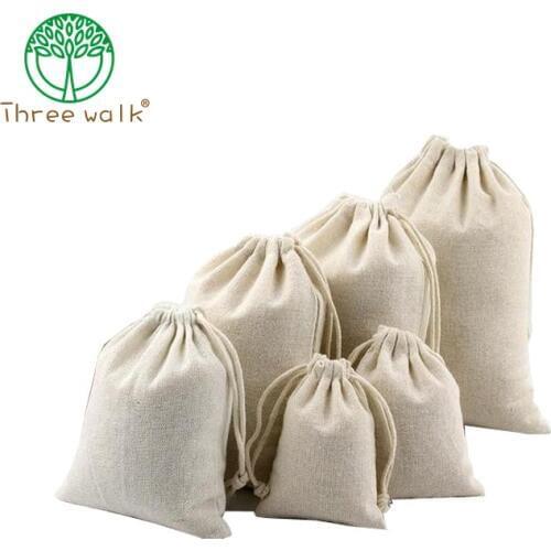 20pcs Cotton Muslin Wedding Party Favor Bags Pouches Medium unbleached double cord drawstring closure Jewelry/Rings/Gift pack