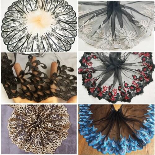 3Meters 16-24cm Black Mesh Embroidery Lace Fabric Handmade DIY Garment Needlework Sewing Fabric Clothing Accessories 143