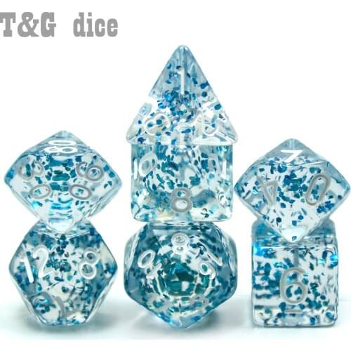 7Pcs/set Glitter Shine TRPG Game Dices For D4-D20 Multi Sides Dice SIde Desk Games Accessory Transparent blue red
