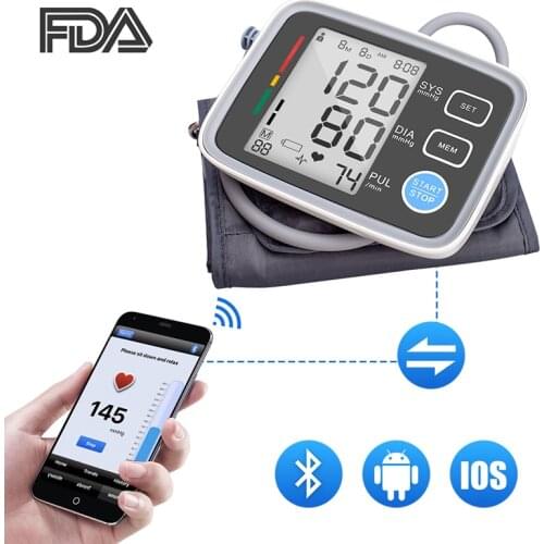 Bluetooth Sphygmomanometer Automatic Blood Pressure Monitor Upper Arm Blood Pressure Meter Tonometer Pulse Heart Beat Rate Meter