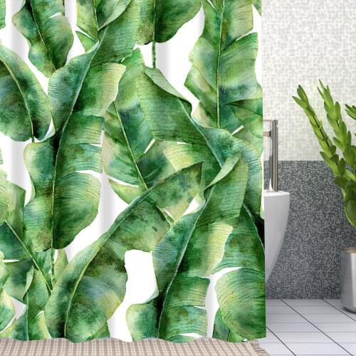 Big Leaves Print Shower Curtain Art Bathroom Waterproof Curtain with Hooks Dec
