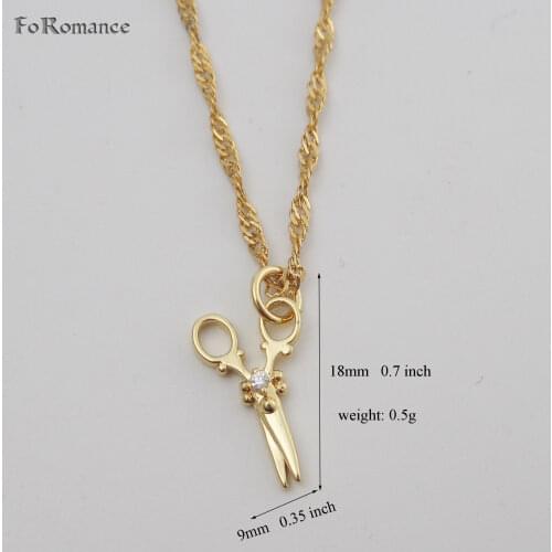 YELLOW GOLD GP 18" WATER WAVE CHAIN & CUTE SCISSORS WITH CZ STONE PENDANT NEW NECKLACE GREAT GIFT