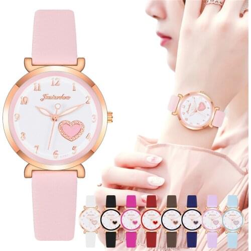 Women Romantic Heart Watches Ladies Leather Strap Casual Quartz Clock Wristwatch Clock Zegarek Damski