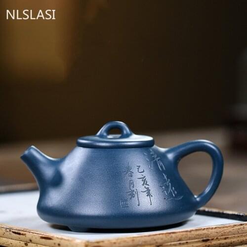 Yixing Purple Clay Tea Pot Hand-carved Stone Scoop Teapot Raw Ore Azure Mud Beauty Kettle Chinese Tea Ceremony Gifts 200ml