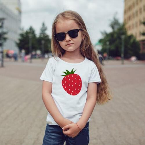 Cute Strawberry Print Kids Girls Harajuku T Shirt Fashion Toddler Girl Short Sleeve O-neck White Tshirt Children Kawaii Tee