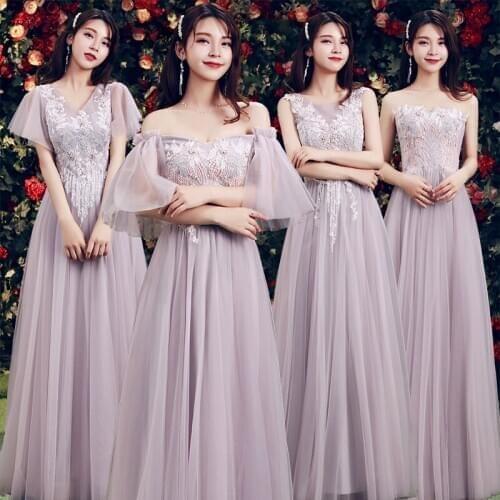 Bridesmaids Dresses Vintage Embroidery Pearls Crystal Lace Strapless A-Line Tulle Off The Shoulder Women Wedding Party Gown E085