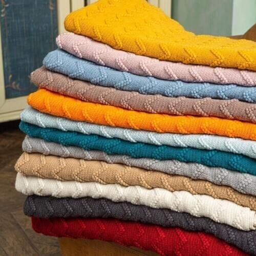 European and American solid color wave knitting blanket sofa blanket Bed end blanket bed towel wool blanket