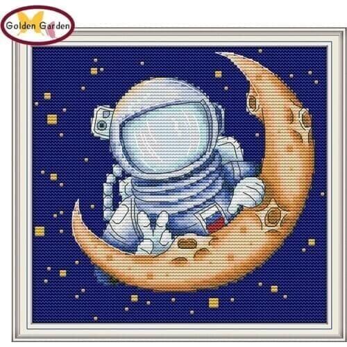 GG Moon Landing Counted Cross Stitch Patterns Joy Sunday 11CT 14CT Embroidery Sets Chinese Cross Stitch Kits for Home Decor