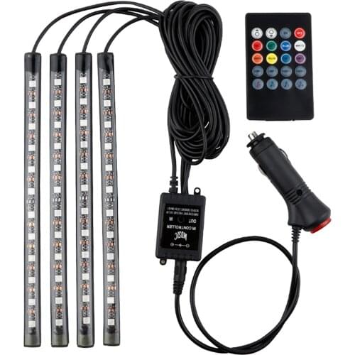 Car Interior LED Strip Light 4 Strip 48LEDs Car Ambient Light with Remote Controller Footwell Strip Light