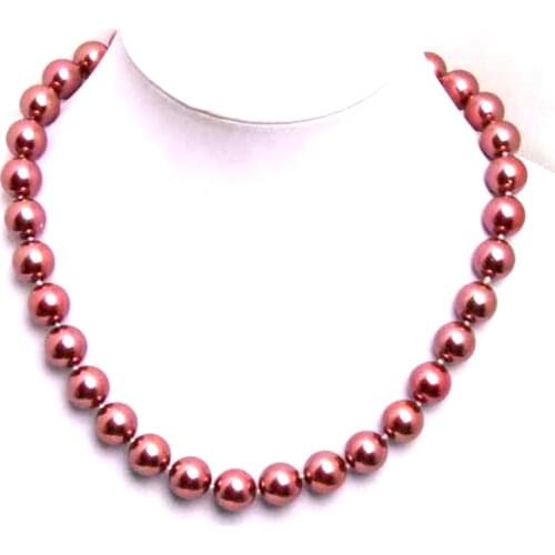 Qingmos Fashion 12mm Round Red Sea Shell Pearl Necklace for Women Jewelry 18" Choker Necklace Collier Custom Necklace