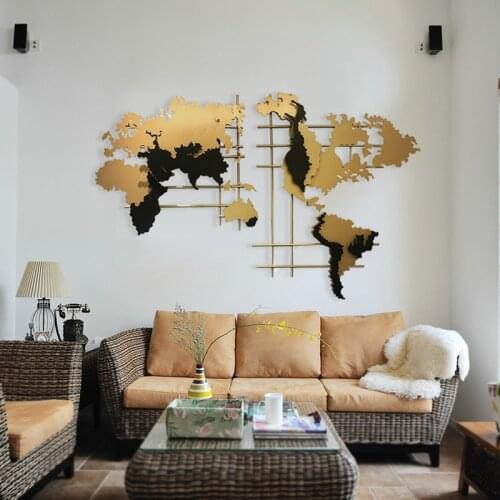 Wrought Iron World Map Wall Hanging Wall Hanging Chinese Model Room Hotel Metal Wall Decoration Living Room Creative Pendant