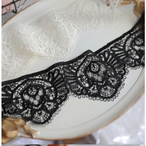 1 Meter Ivory Black High Quality Flower Lace Net African Swiss Lace Fabric Trim for Wedding Embroidered DIY 8.3cm Width