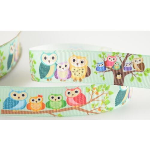 Branch family owls designs 100% polyester printed grosgrain ribbons 7/8" 22 mm width for gifts baby clothing accessories