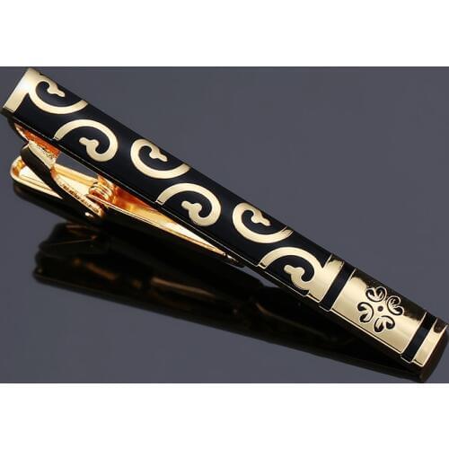 Fashion Gentleman Slim Collar Black-Ended Stainless Steel Tie Clip Black pattern and gold Men Clothing Accessories top quality