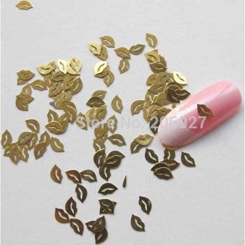 MS81 100pcs Gold Cute Lip Deco Nail Art Metal Sticker Nail Art Decoration Non-adhesive Sticker