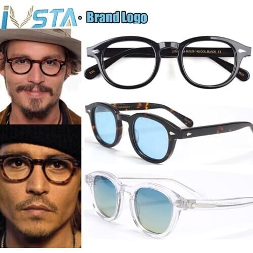 IVSTA Johnny Depp Glasses Men Handmade Acetate Frame Polarized Sunglasses Round Luxury Brand Optical Myopia Prescription Logo