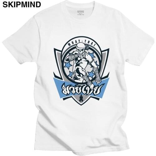 Novelty Muay Thai T-Shirt Male 100% Cotton Awesome Tshirt Short Sleeve Skull Arrow Badge Tee Shirt Fitted Clothing Merch Gift