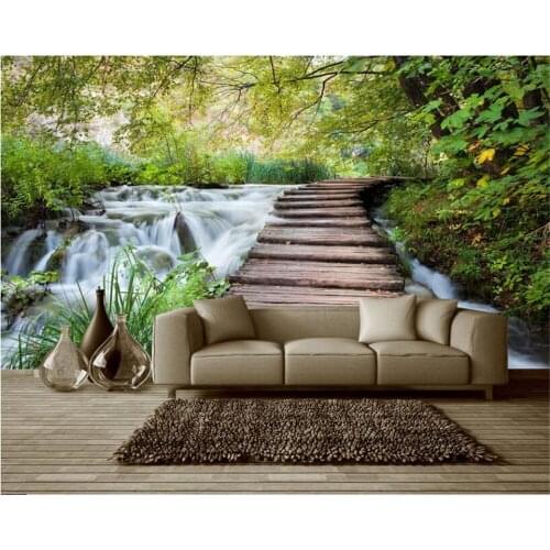 Beibehang Custom wallpaper bridges waterfall woods landscape living room bedroom background wall television sofa 3d wallpaper