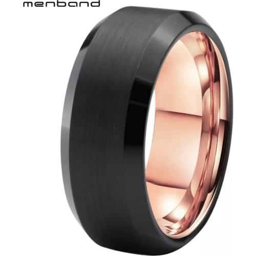 Rose Gold Wedding Band Black Tungsten Carbide Ring 8MM For Men And Women Comfort Fit