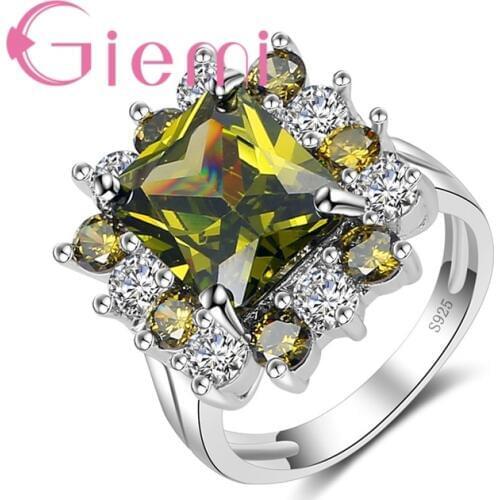 Authentic 925 Sterling Silver Jewelry Sparkly Dark Green Crystal Stone Newest Flower Rings for Women Best Bijoux Gifts